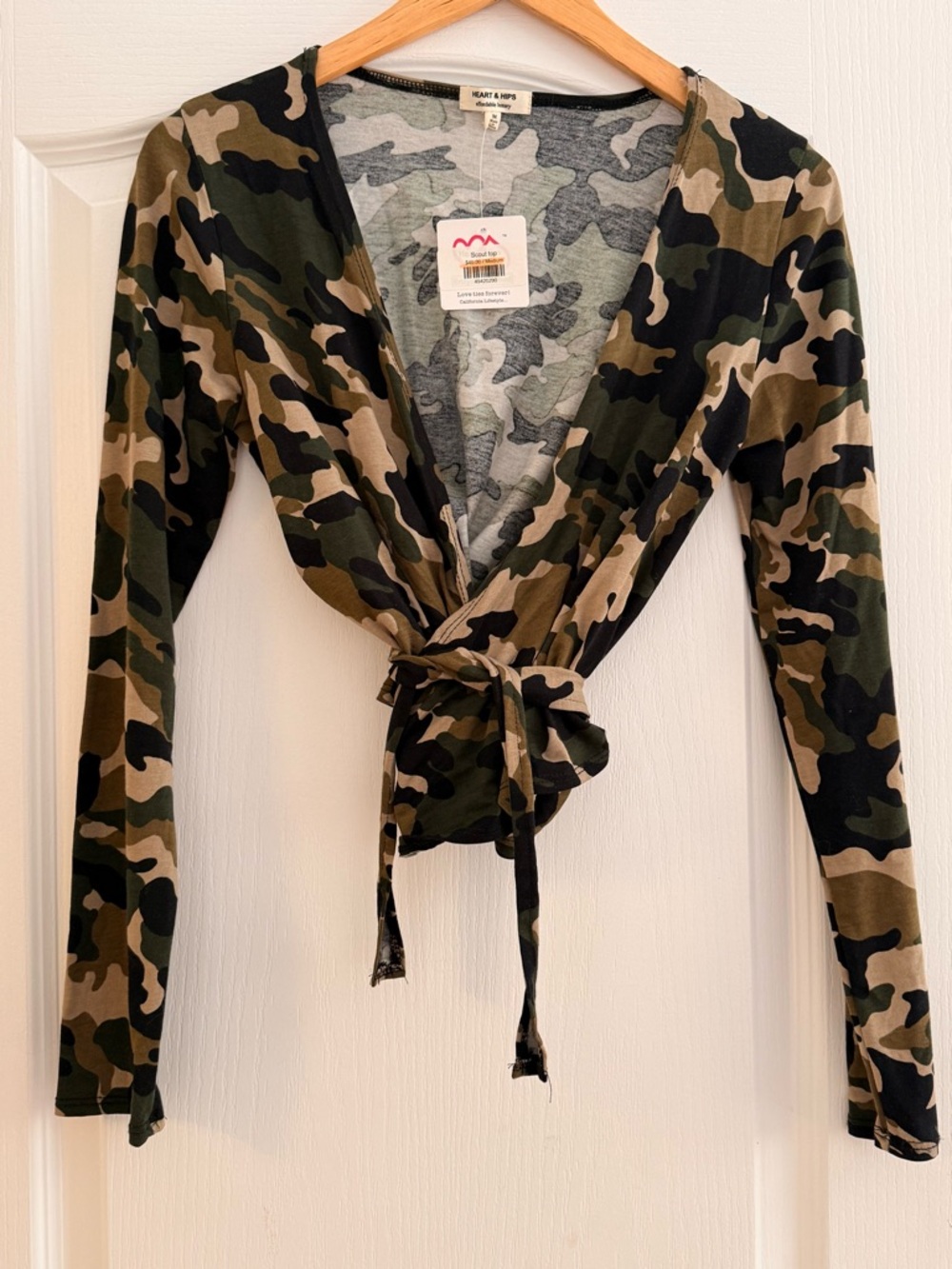 Heart & Hips Camo Tie-Front Crop Top